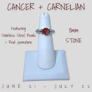 NWT Wool + Pepper Co. Zodiac + Gemstone - Cancer + Carnelian Ring (Silver) 8mm